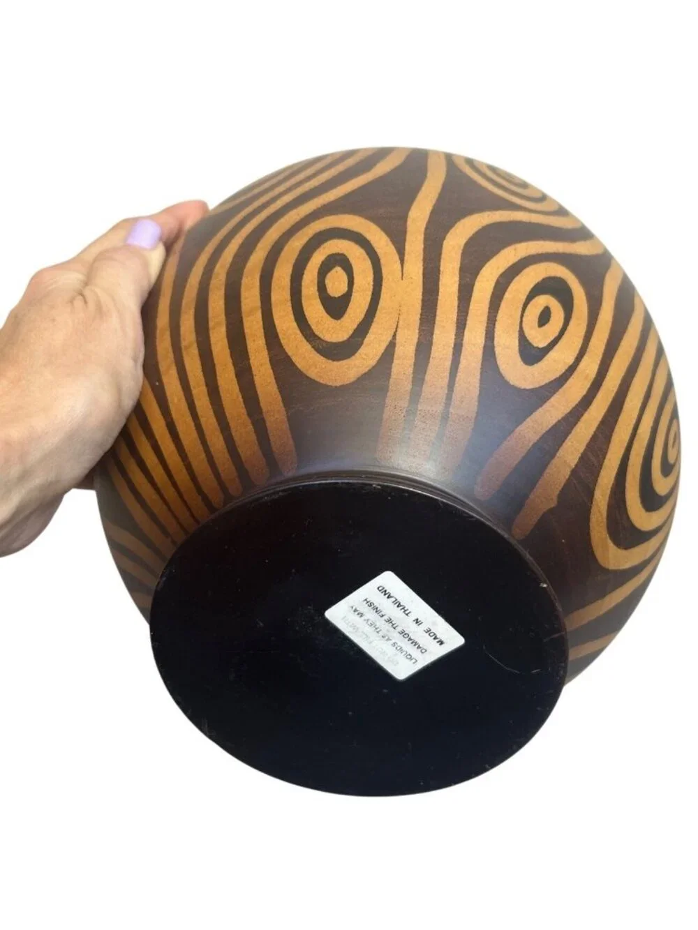 Hand Turned Wooden Art Vase Optical Illusion Wood Grain Design Decorative Rustic